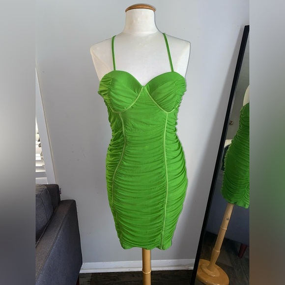 Oh Polly Dresses & Skirts - WOMEN’s NEON GREEN RUCHED MIDI DRESS
